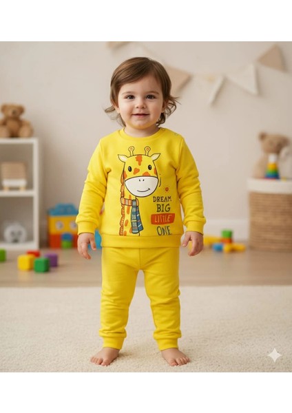 Bebek Zürafa Baskılı Çıt Çıtlı Alt Üst Ikili Gündelik Takım 6-18 Ay