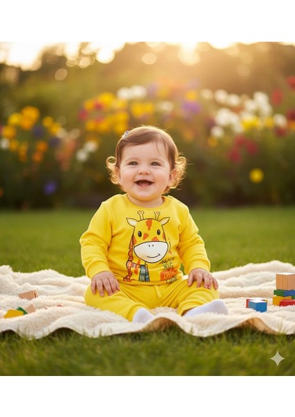 Bebek Zürafa Baskılı Çıt Çıtlı Alt Üst Ikili Gündelik Takım 6-18 Ay fiyatları