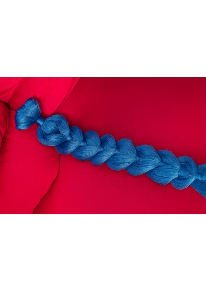 Canlı Mavi Kalın Örgü Saç Eklentisi-Punk Tarz Takma Saç Modeli-Renkli Örgü Saç Eklentisi-Festival Tarzı Mavi Rasta Örgü modelleri