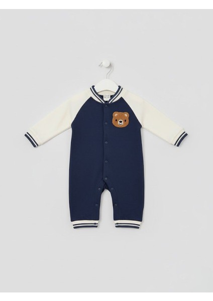 Ayıcık Desenli Kolej Yaka Bebek Tulumu - %100 Pamuk