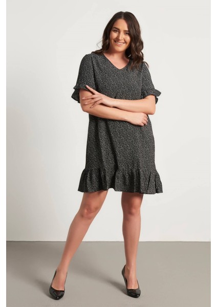 Eteği ve Kolları Fırfırlı Elbise