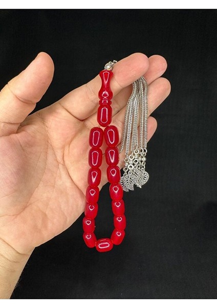 Çubuk Kehribar Tesbih Kırmızı Renkli Maskot Efe Boy Kapsül Kesim 16MMX11MM T-666 fırsatları