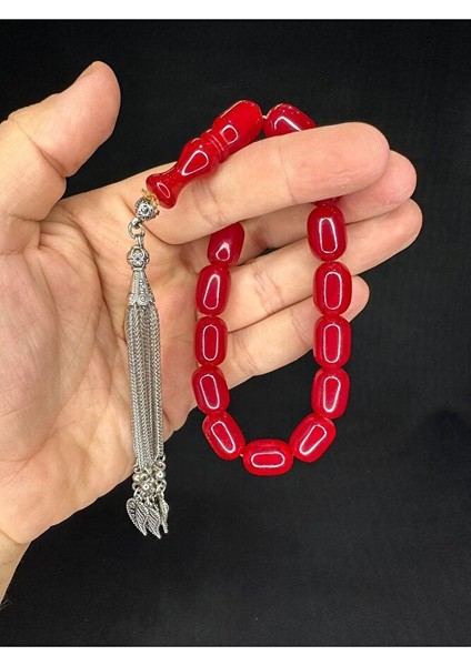 Çubuk Kehribar Tesbih Kırmızı Renkli Maskot Efe Boy Kapsül Kesim 16MMX11MM T-666 indirimleri