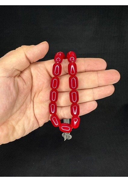 Çubuk Kehribar Tesbih Kırmızı Renkli Maskot Efe Boy Kapsül Kesim 16MMX11MM T-666