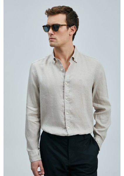 Pitaya Erkek Keten Gömlek Comfort Fit Siyah