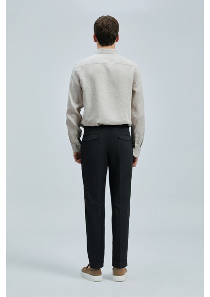 Pitaya Erkek Keten Gömlek Comfort Fit Siyah