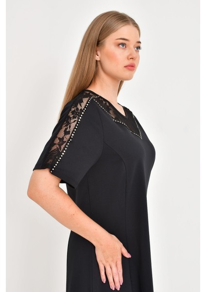 Omuzları Dantel ve Şerit Detaylı Elbise fiyatları