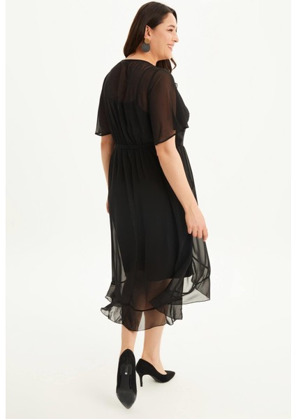 Astarlı Anvelop Şifon Elbise