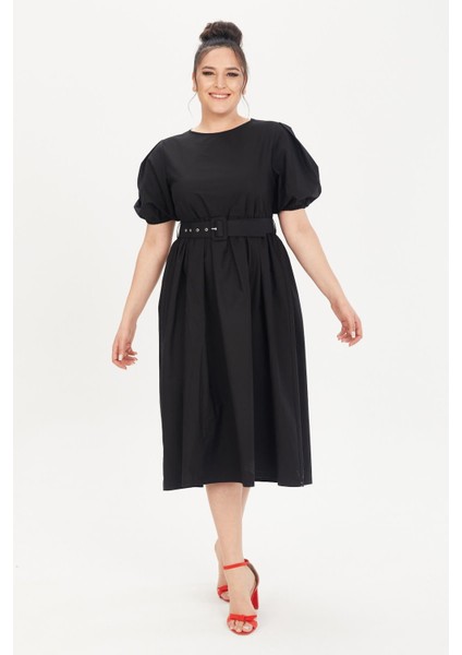 Kemerli Poplin Elbise