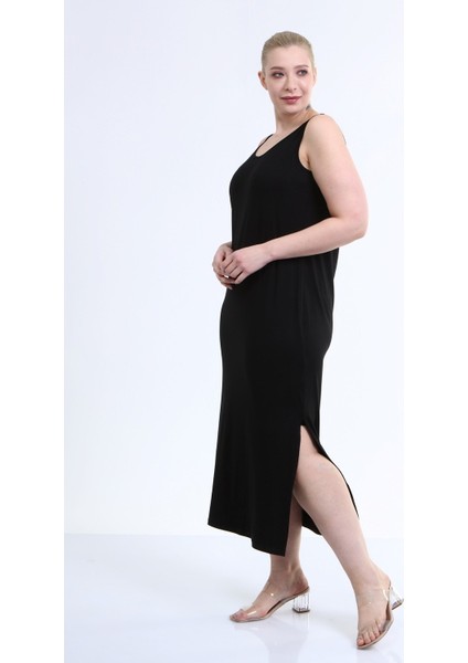 Askılı Yırtmaç Detaylı Penye Elbise modelleri