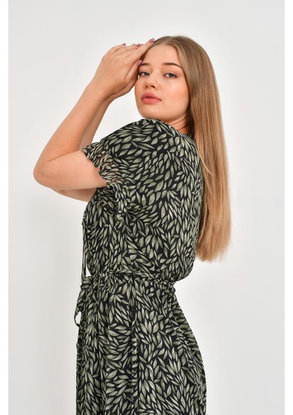 Önü Bağcıklı Fırfır Detaylı Şifon Elbise modelleri