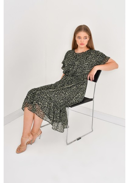 Önü Bağcıklı Fırfır Detaylı Şifon Elbise fırsatları