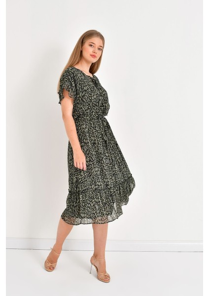 Önü Bağcıklı Fırfır Detaylı Şifon Elbise indirimleri