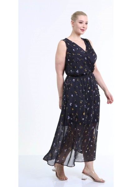 Astarlı Şifon Kolsuz Elbise