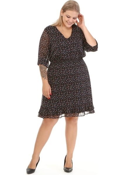 Astarlı Şifon Gipe Detaylı Elbise