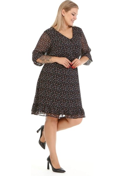 Astarlı Şifon Gipe Detaylı Elbise