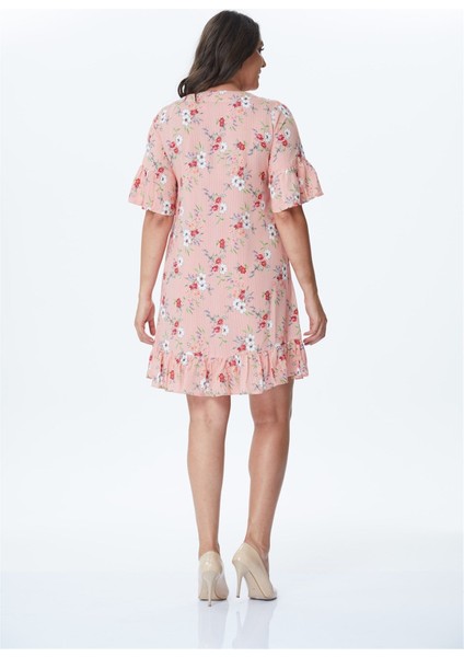 Eteği ve Kolları Fırfırlı Desenli Elbise fiyatları