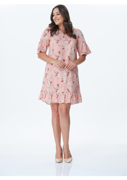 Eteği ve Kolları Fırfırlı Desenli Elbise fırsatları