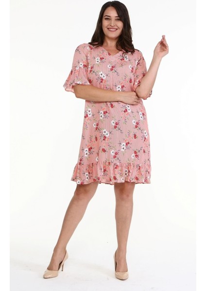 Eteği ve Kolları Fırfırlı Desenli Elbise indirimleri