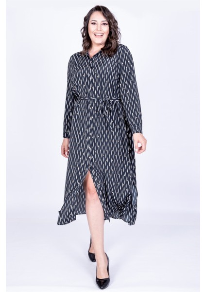 Kuşaklı Yırtmaçlı Gömlek Elbise fırsatları