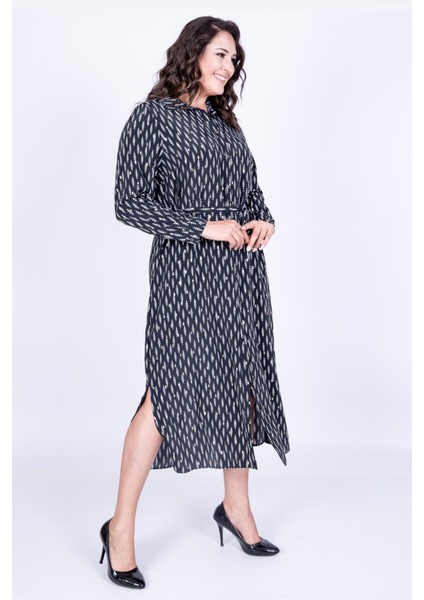 Kuşaklı Yırtmaçlı Gömlek Elbise indirimleri