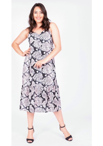 Önden Düğmeli Eteği Büzgülü Elbise