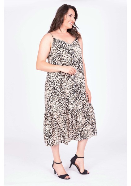 Önden Düğmeli Eteği Büzgülü Elbise