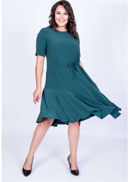 Eteği Asimetrik Volanlı Elbise