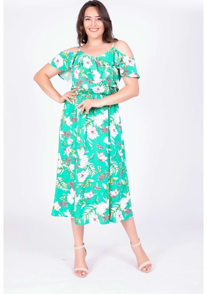 Kolları Volanlı Elbise