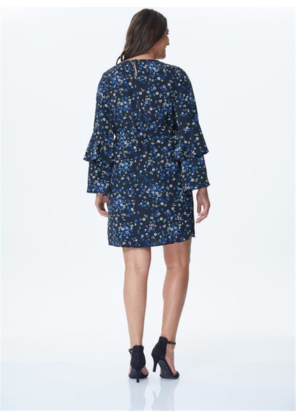 Kolları Volanlı Çiçekli Elbise