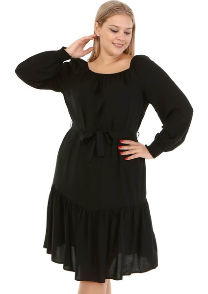 Kare Yaka Fırfır Detaylı Elbise fırsatları