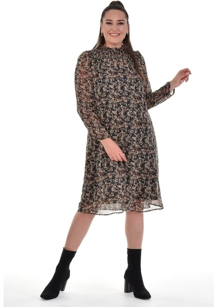 Astarlı Şifon Gipe Detaylı Elbise