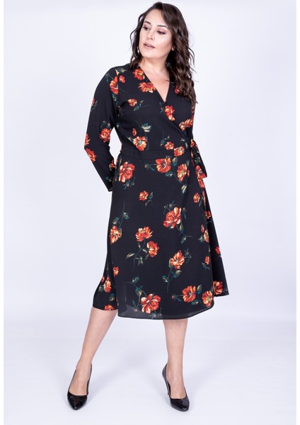 Çiçek Desenli Anvelop Elbise