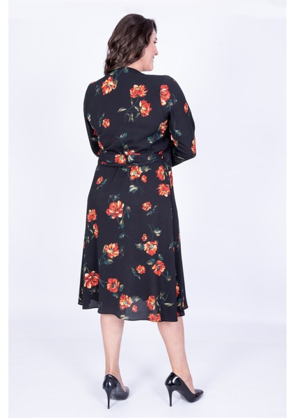 Çiçek Desenli Anvelop Elbise