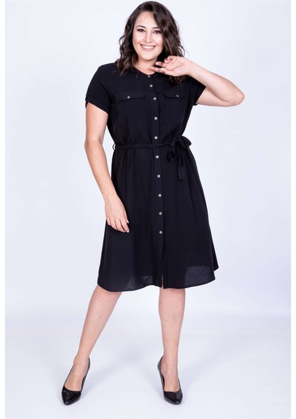 Kısa Kol Önden Düğmeli Elbise