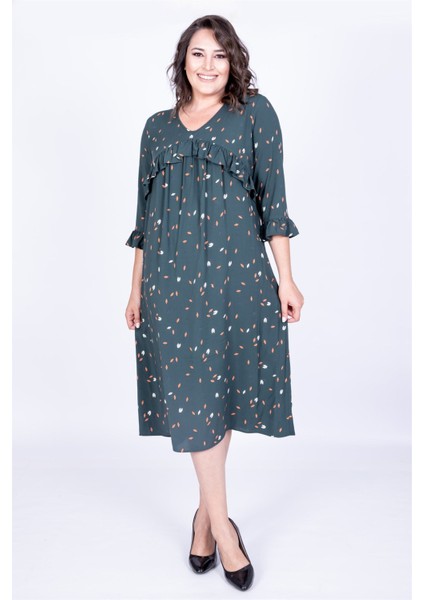 V Yaka Fırfır Detaylı Elbise fırsatları