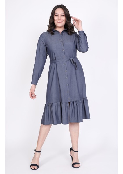 Eteği Fırfırlı Gömlek Elbise