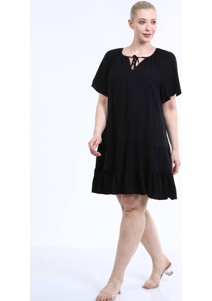 Astarlı Pelerin Kol Fırfırlı Elbise