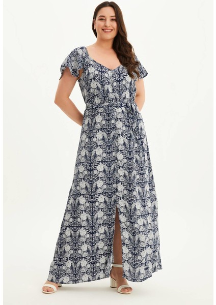 Kolları Volanlı Uzun Elbise