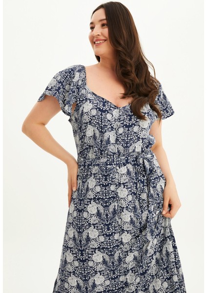 Kolları Volanlı Uzun Elbise