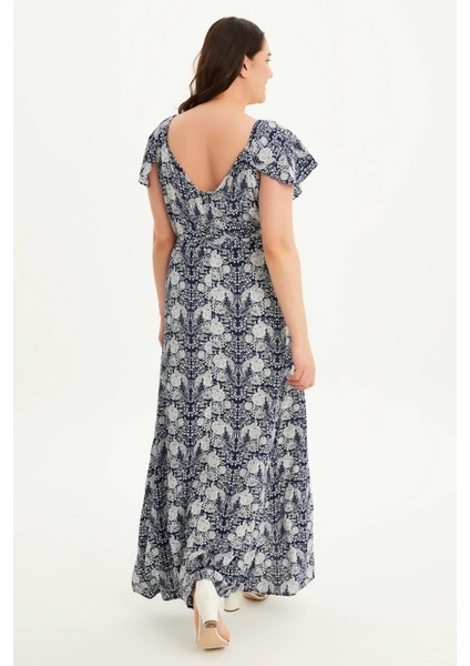 Kolları Volanlı Uzun Elbise