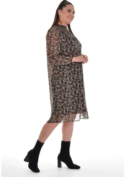 Astarlı Şifon Gipe Detaylı Elbise