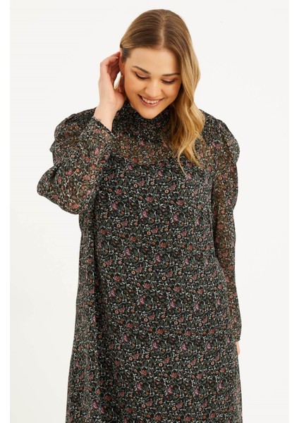 Astarlı Şifon Gipe Detaylı Elbise