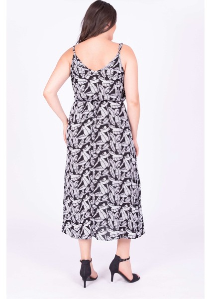 İp Askılı Beli Lastikli Yırtmaçlı Elbise modelleri