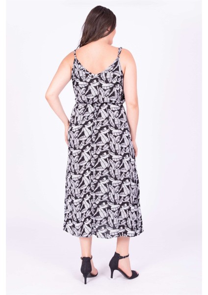 İp Askılı Beli Lastikli Yırtmaçlı Elbise