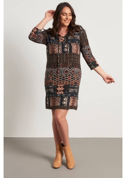 Etnik Desen Kuş Gözlü Penye Elbise fırsatları