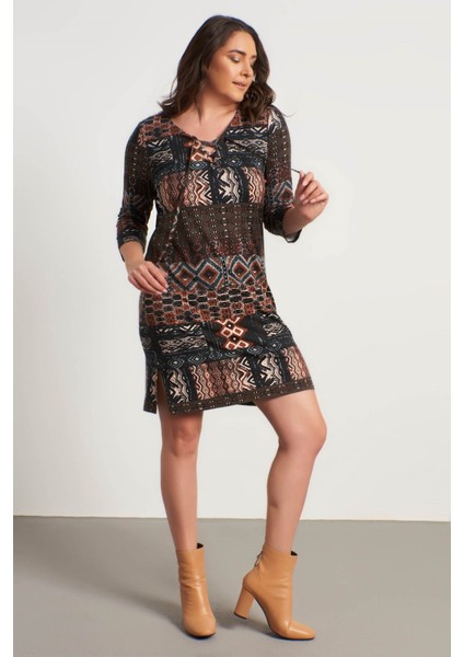 Etnik Desen Kuş Gözlü Penye Elbise indirimleri
