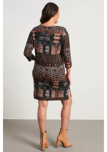 Etnik Desen Kuş Gözlü Penye Elbise