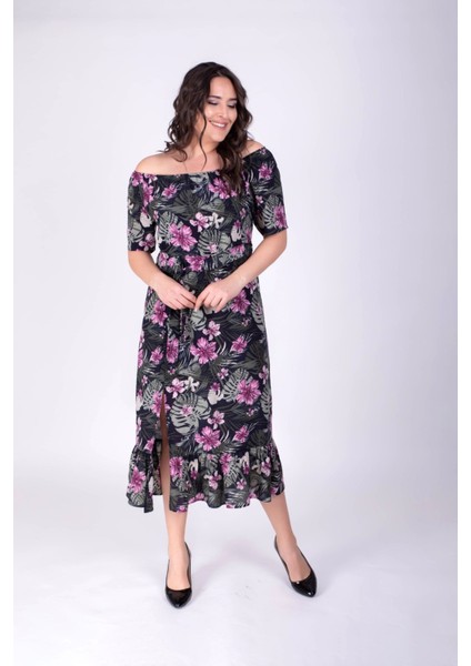 Düşük Omuzlu Yırtmaçlı Elbise fırsatları