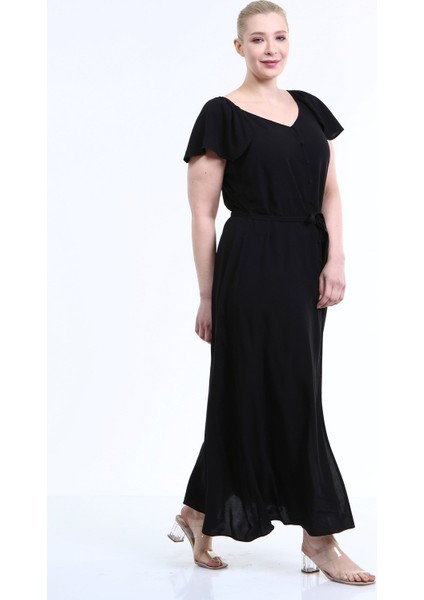 Kolları Volanlı Uzun Elbise fırsatları